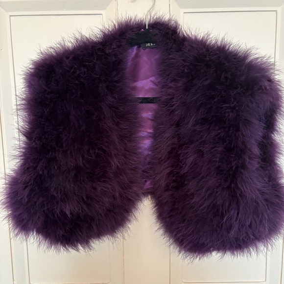 Purple Maribou Feather Open Crop Bolero Jacket size Large - Picture 2 of 9
